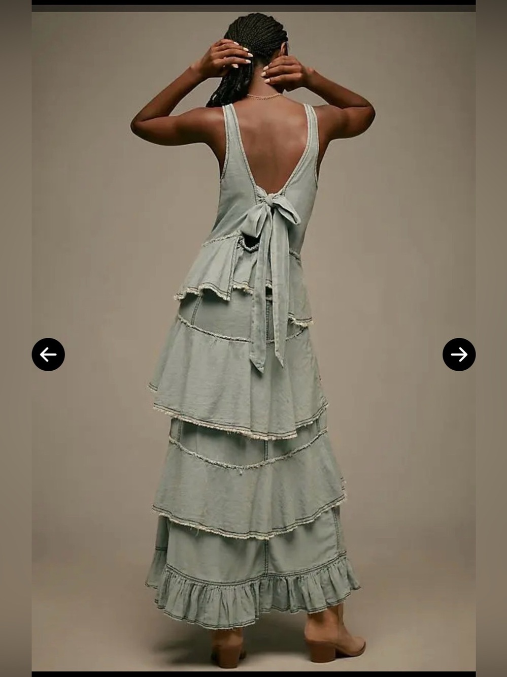 Pilcro Anthropologie Tiered Ruffle Denim Midi Dress Blue Boho Western L - Picture 2 of 7